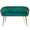 ELEGANCKA SOFA DO SALONU LUB GABINETU ROSE ZIELONY VELVET ZŁOTE METALOWE NOGI - PRZÓD